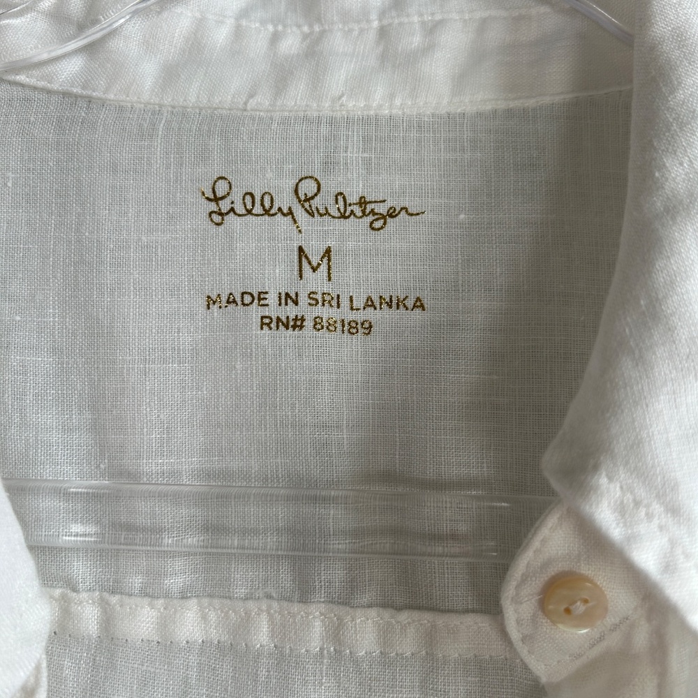 Lilly Pulitzer women size M Sea View linen button down shirt white long sleeve - Picture 12 of 14